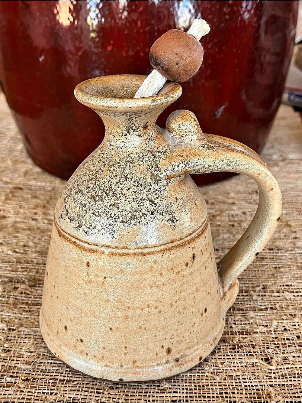 Handmade Ceramic Lidded Vessel in Beige & Brown
